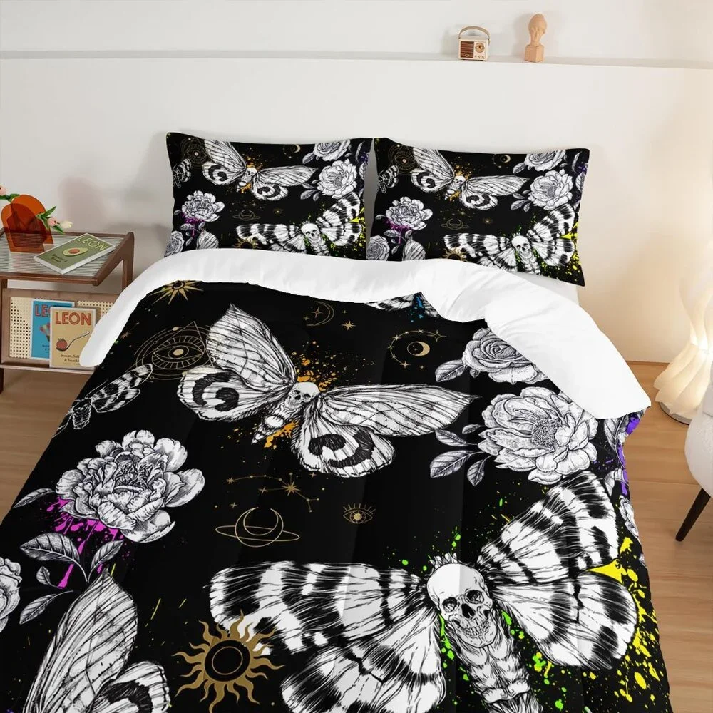 Death Moth Skull Heads Twin Comforter Set